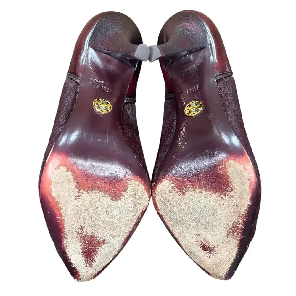 Tory Burch Women’s Bernice Oxblood Calf Hair Heels Size US 7